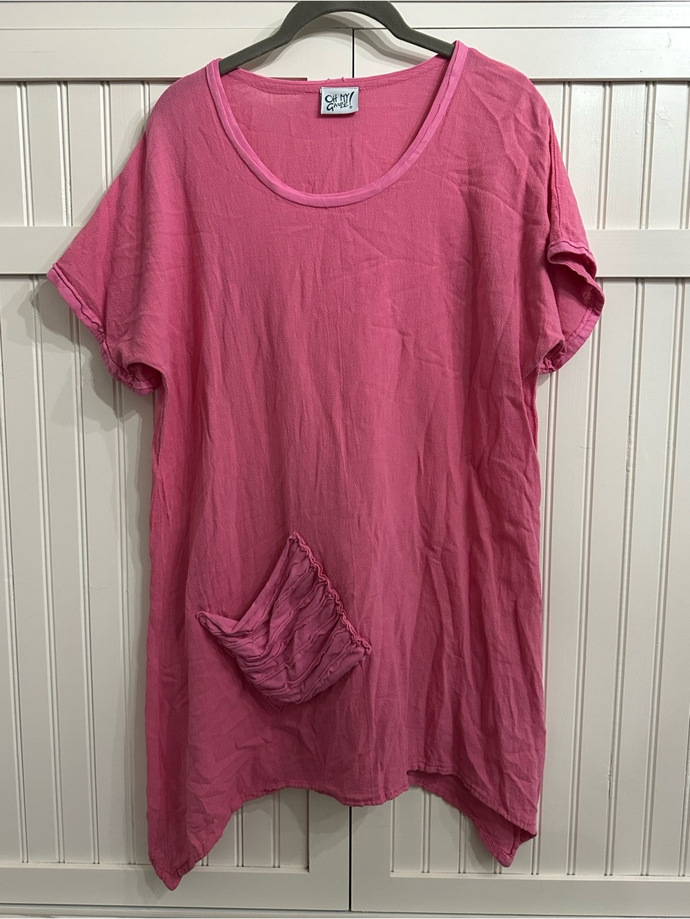 Oh My Gauze! Hot Pink Short-Sleeve Scoop Neck Tunic P2P 21 inches